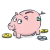 Drawing of a piggy bank full of coins